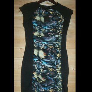 Ted Baker Black Tobelle Printed Ruched Detail Dress size 3 *PLZ READ*